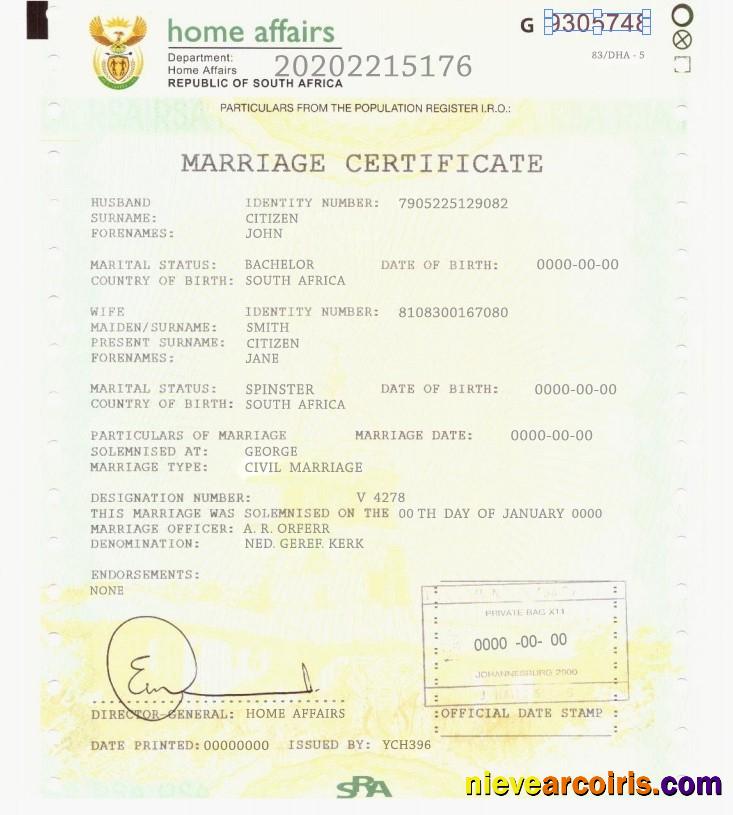 South Africa marriage certificate